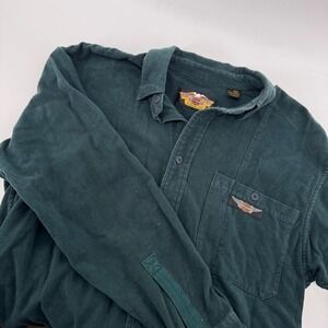 Harley Davidson Mens Long Sleeve Button Up Shirt Cotton Green Size M